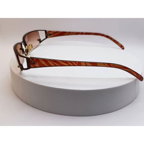 L.E.I. Brand Half Rim Red Orange Patterned Arms Brown Tinted Lens Sunglasses - Picture 3 of 8